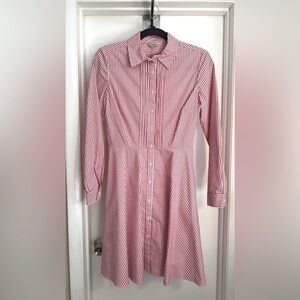 Cremieux Red and White Stripe Pin-tuck Button Down Shirt Dress 4